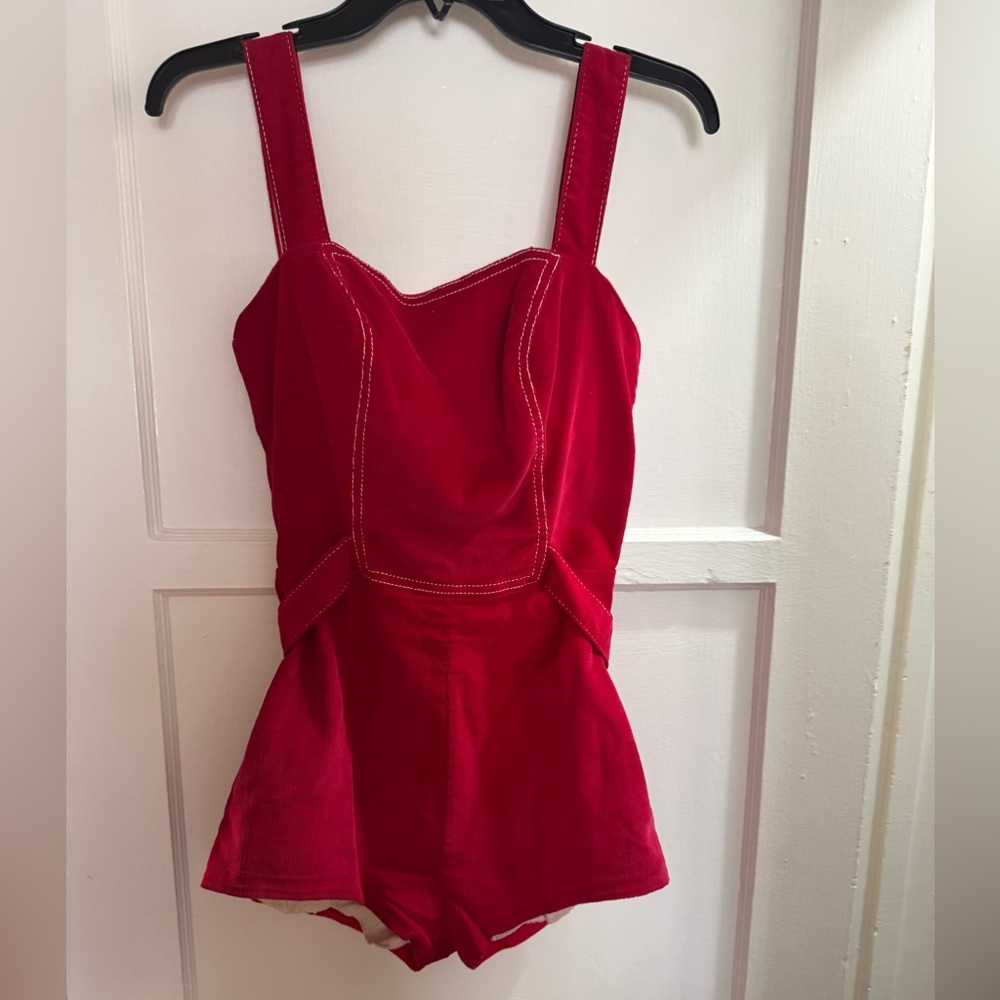 Classic Red One-Piece Swim with Sweetheart Neckline